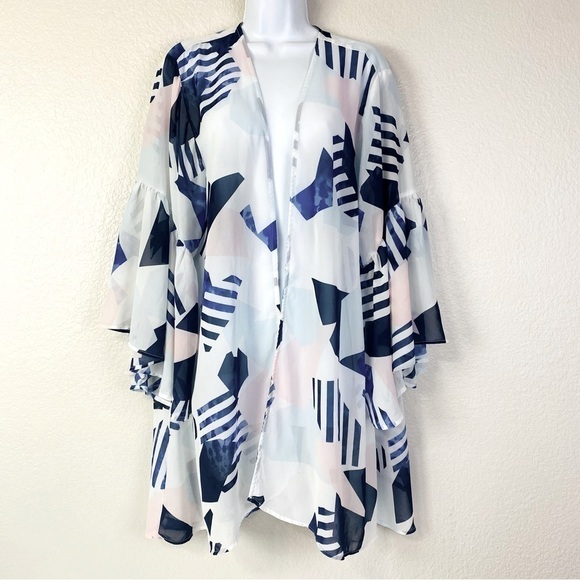 Torrid Abstract Print Chiffon Bell Sleeve Kimono Size 1X/2X - Picture 2 of 7
